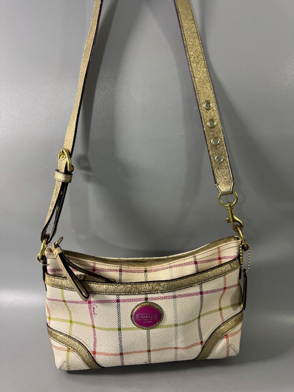 Authentic Vintage Coach F19173 Peyton Tattersal Plaid Coated Canvas Shoulder Bag